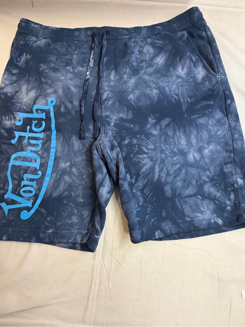 Von Dutch Blue Tie-Dye Athletic Shorts with Aqua Logo